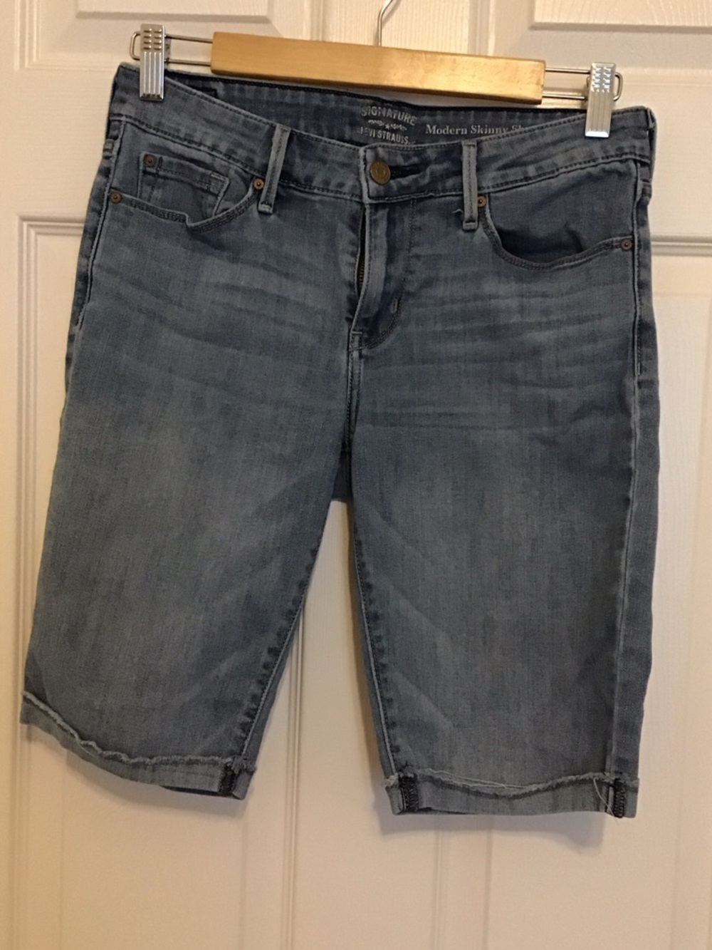 Signature Light Blue Modern Skinny Denim Bermuda Shorts